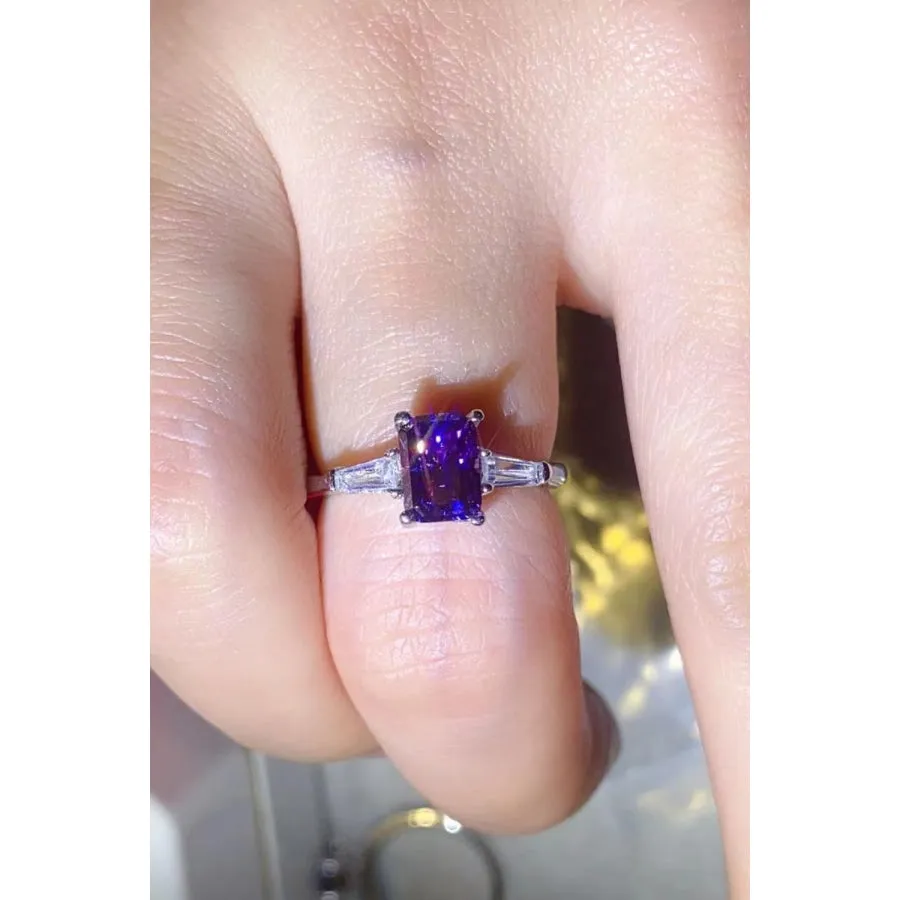 1 Carat Moissanite Platinum-Plated Rectangle Ring in Purple