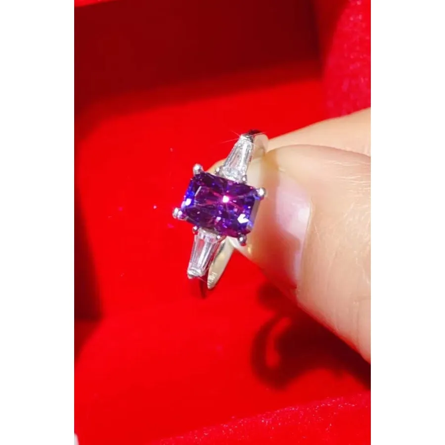 1 Carat Moissanite Platinum-Plated Rectangle Ring in Purple