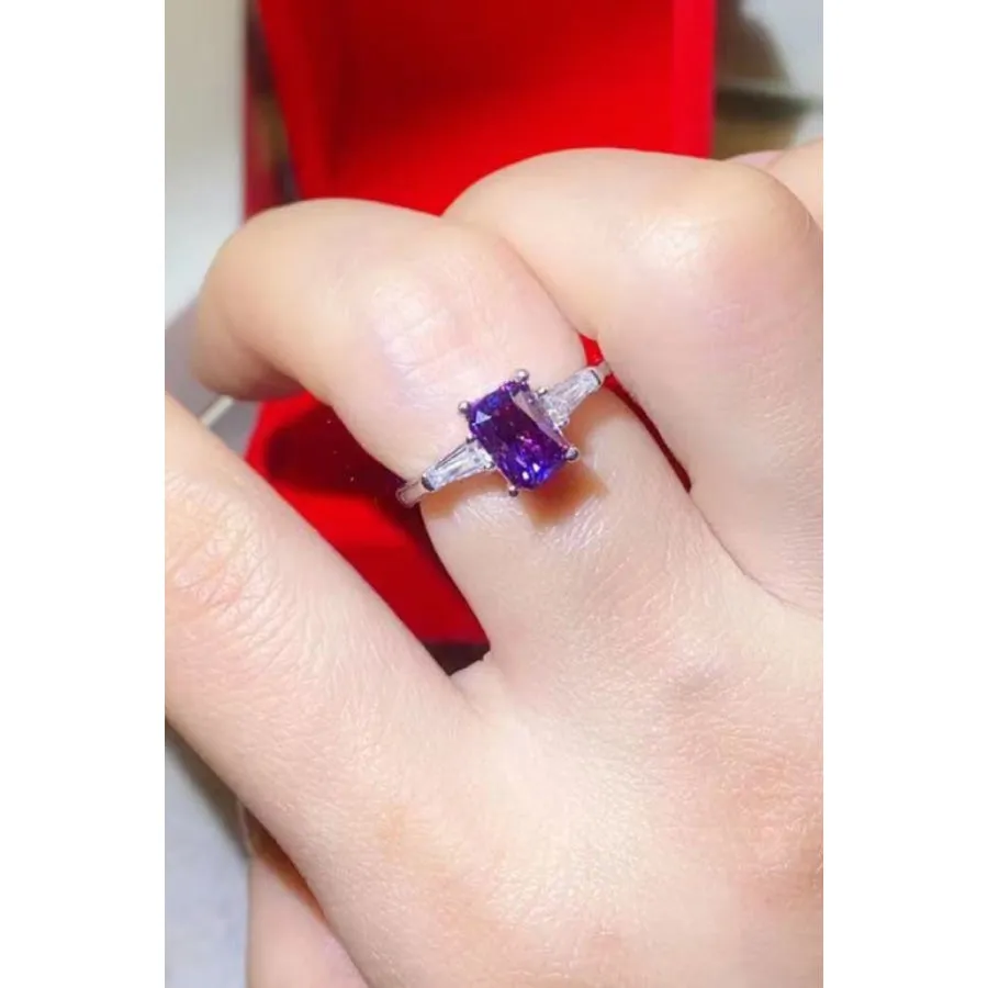 1 Carat Moissanite Platinum-Plated Rectangle Ring in Purple