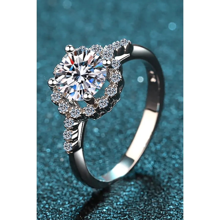 1 Carat Moissanite Rhodium-Plated Halo Ring