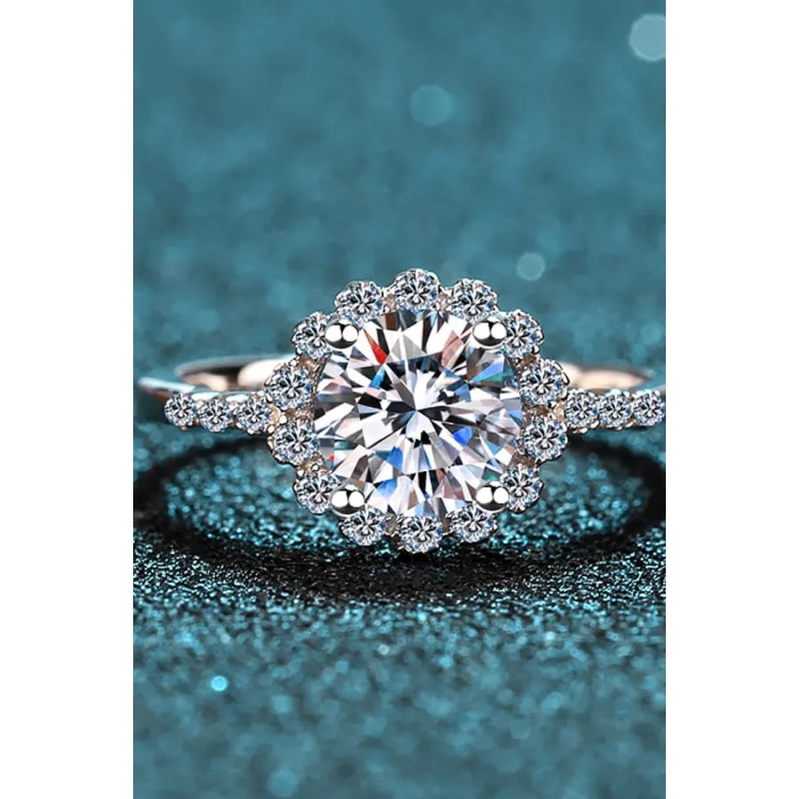 1 Carat Moissanite Rhodium-Plated Halo Ring