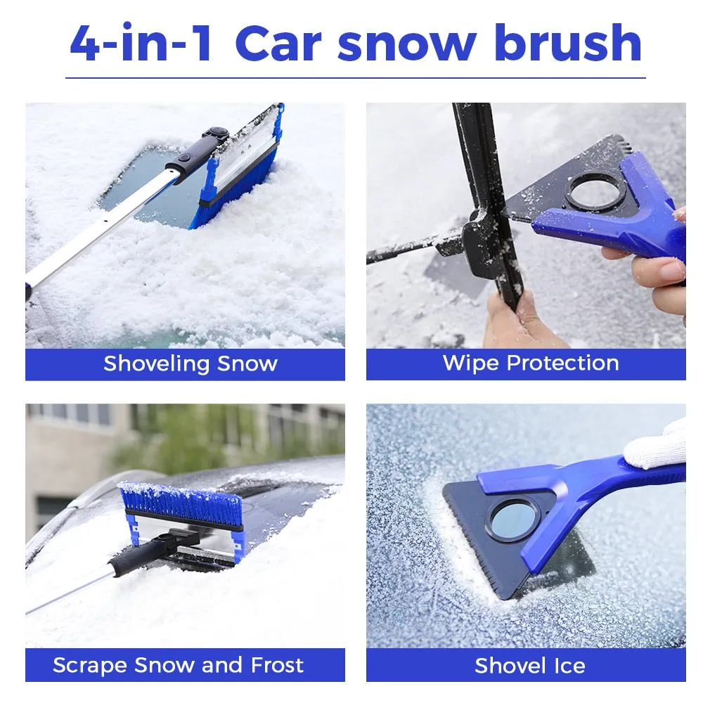 4-in-1 Extendable Snow Shovel Ice Scraper Snow Brush Water Remover Car Tool