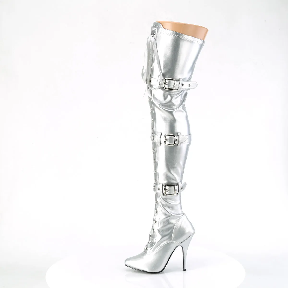 5 Inch Heel SEDUCE-3028 Silver Stretch Metallic