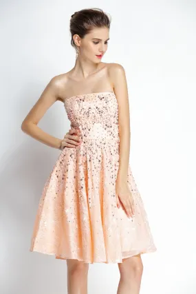 A-Line Knee-length Strapless Lace Sleeveless Prom Dress with Beading-334102