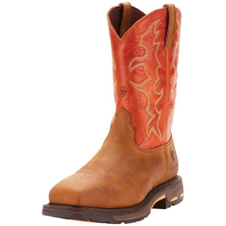 Ariat Men's WorkHog 11 Wide Square Stl Toe Western Work Boot- Earth- 10006961