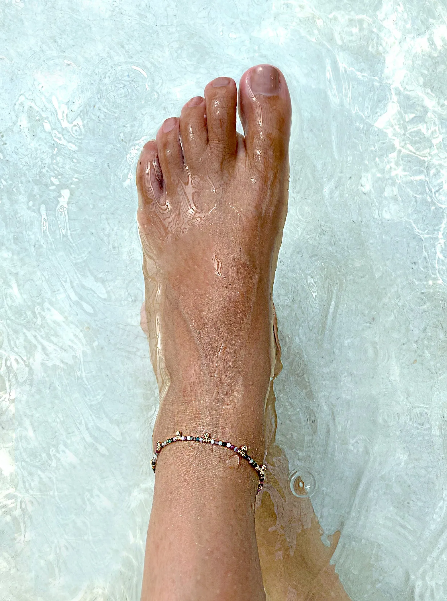 Beaded Anklet Dangling Gemstone