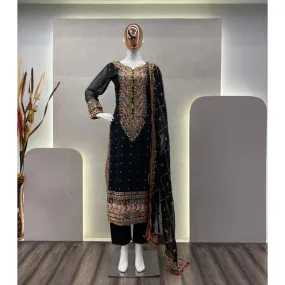 Black Party Wear Kurta Pant with Dupatta Suit