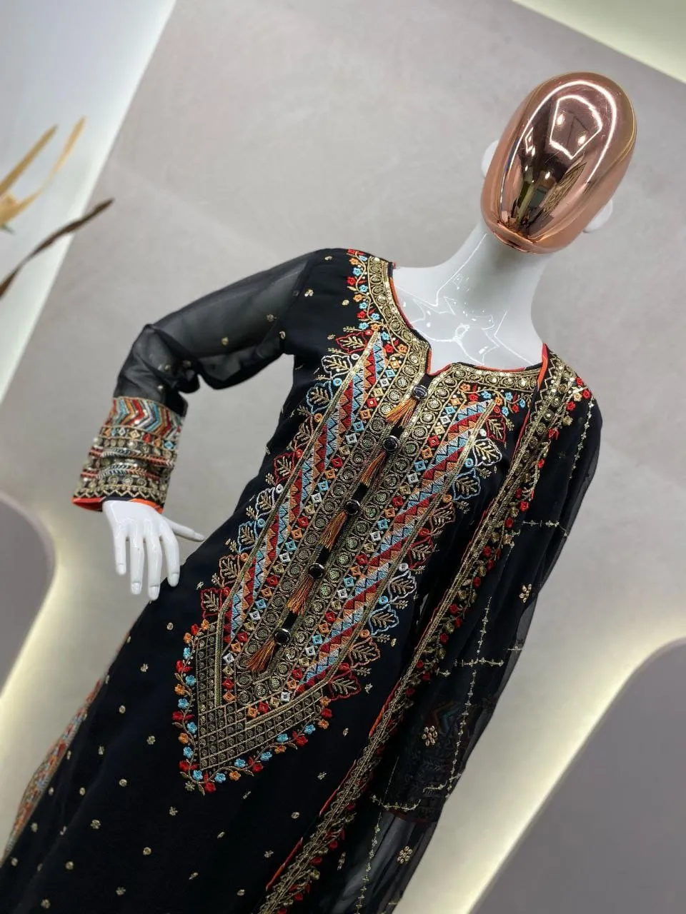 Black Party Wear Kurta Pant with Dupatta Suit