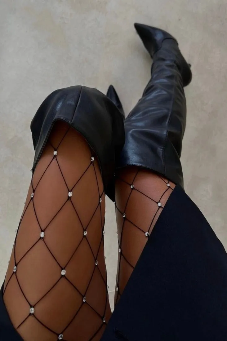 Black Rhinestone Thigh Highs