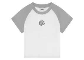 BROKEN PLANET SUN LOGO BABY TEE SNOW WHITE/HEATHER GREY