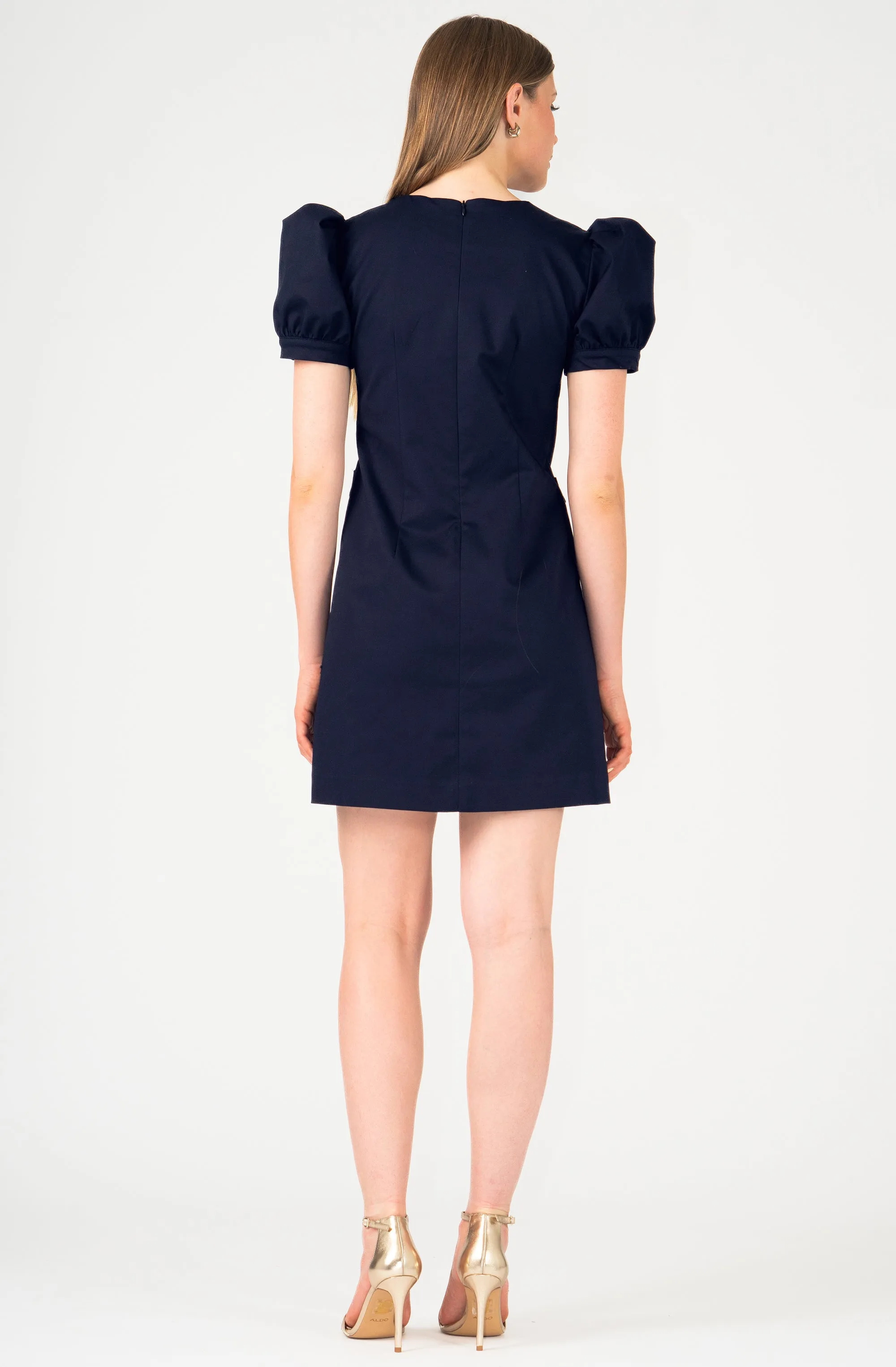 Cotton Mid-Thigh Dress with Puff Sleeves