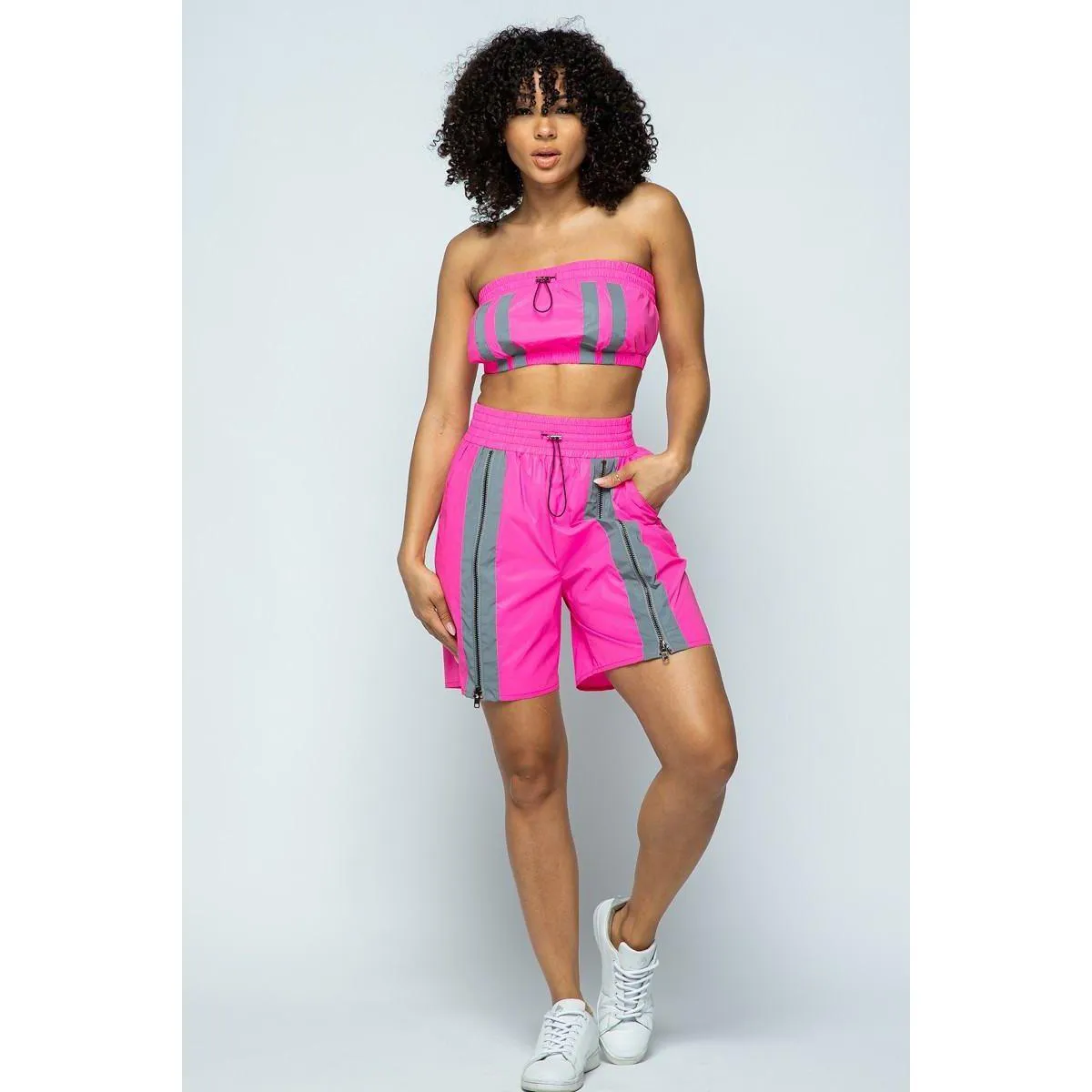 Cropped Mini Tube Top/lined Thigh Length Shorts Set