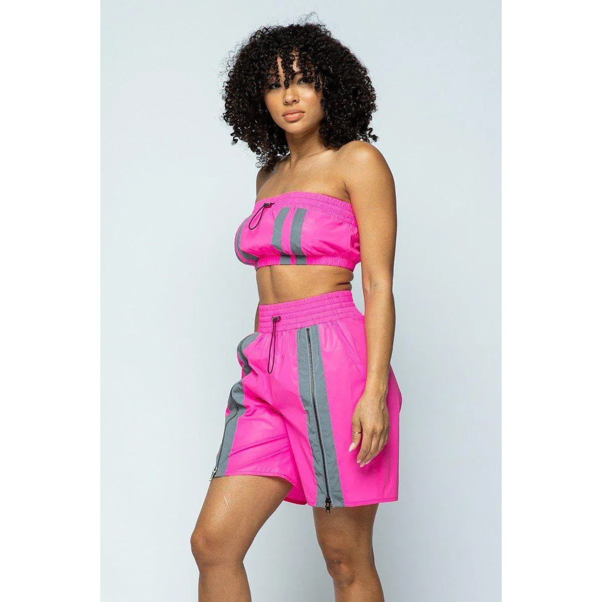 Cropped Mini Tube Top/lined Thigh Length Shorts Set