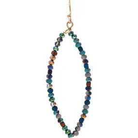 Gold Blue Glass Bead Ellipse Earring