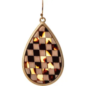 Gold Brown White Mosaic Teardrop Earring