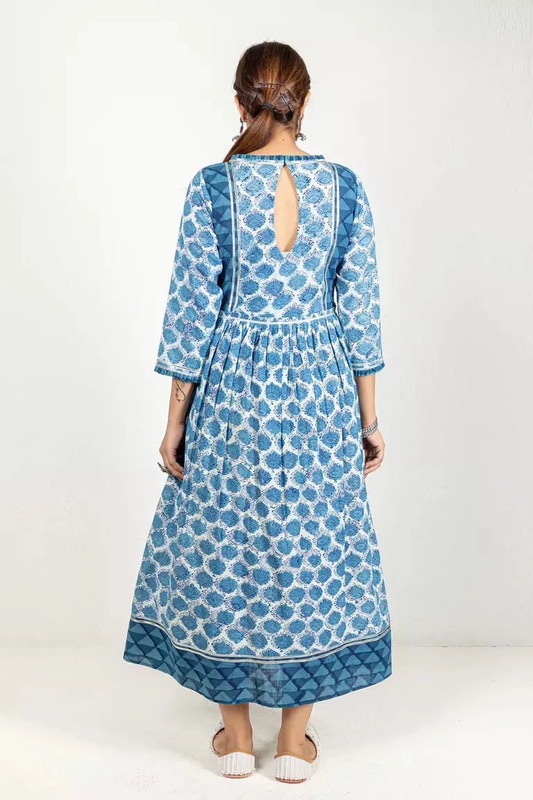 Indigo-Colored Hand Block Dabu Print Kurta