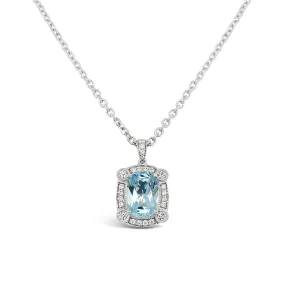 Irisa by Martin Binder Cushion Aquamarine & Diamond Unique Halo Necklace