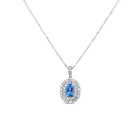 Irisa by Martin Binder Oval Aquamarine & Diamond Halo Necklace