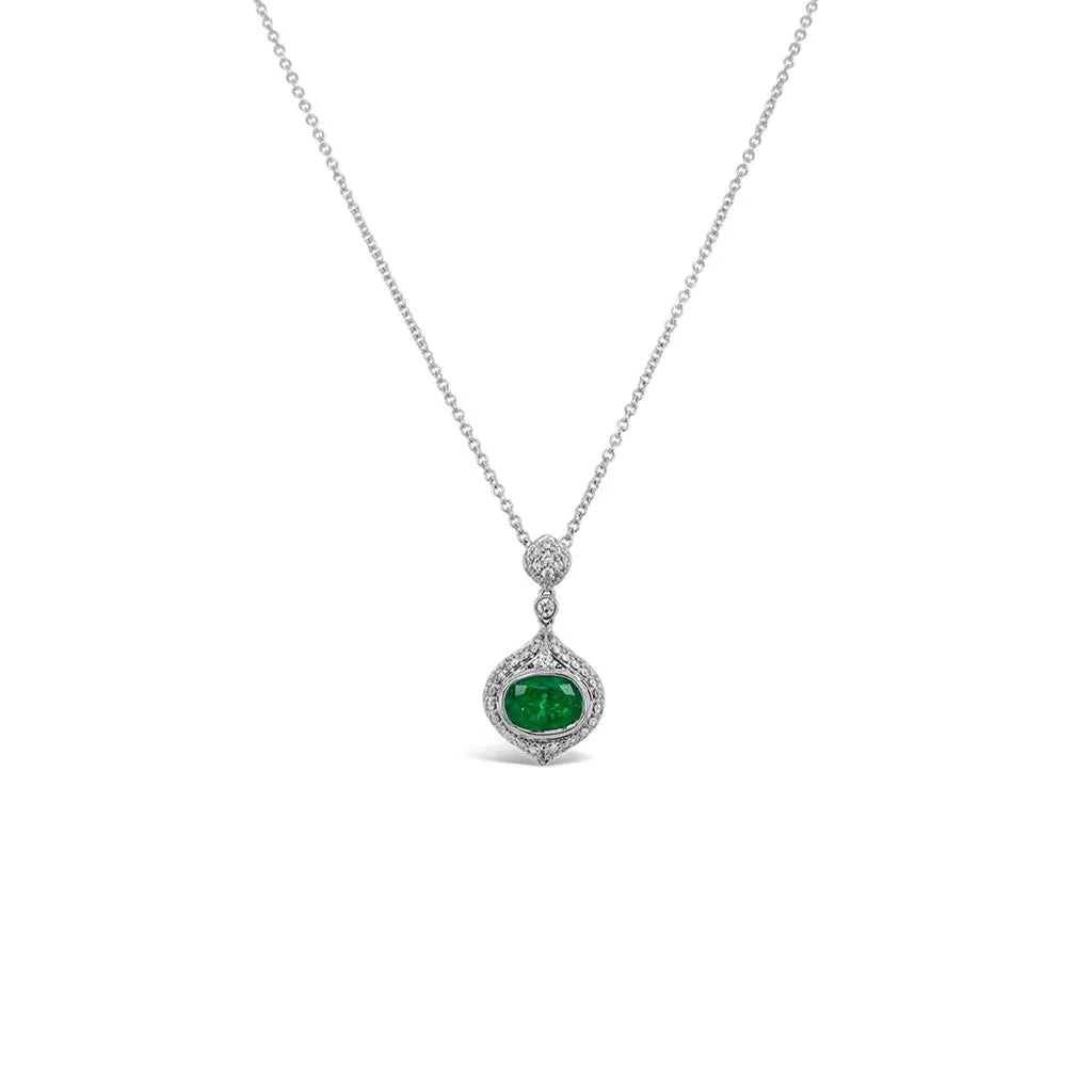 Irisa by Martin Binder Oval Emerald & Pave Diamond Necklace