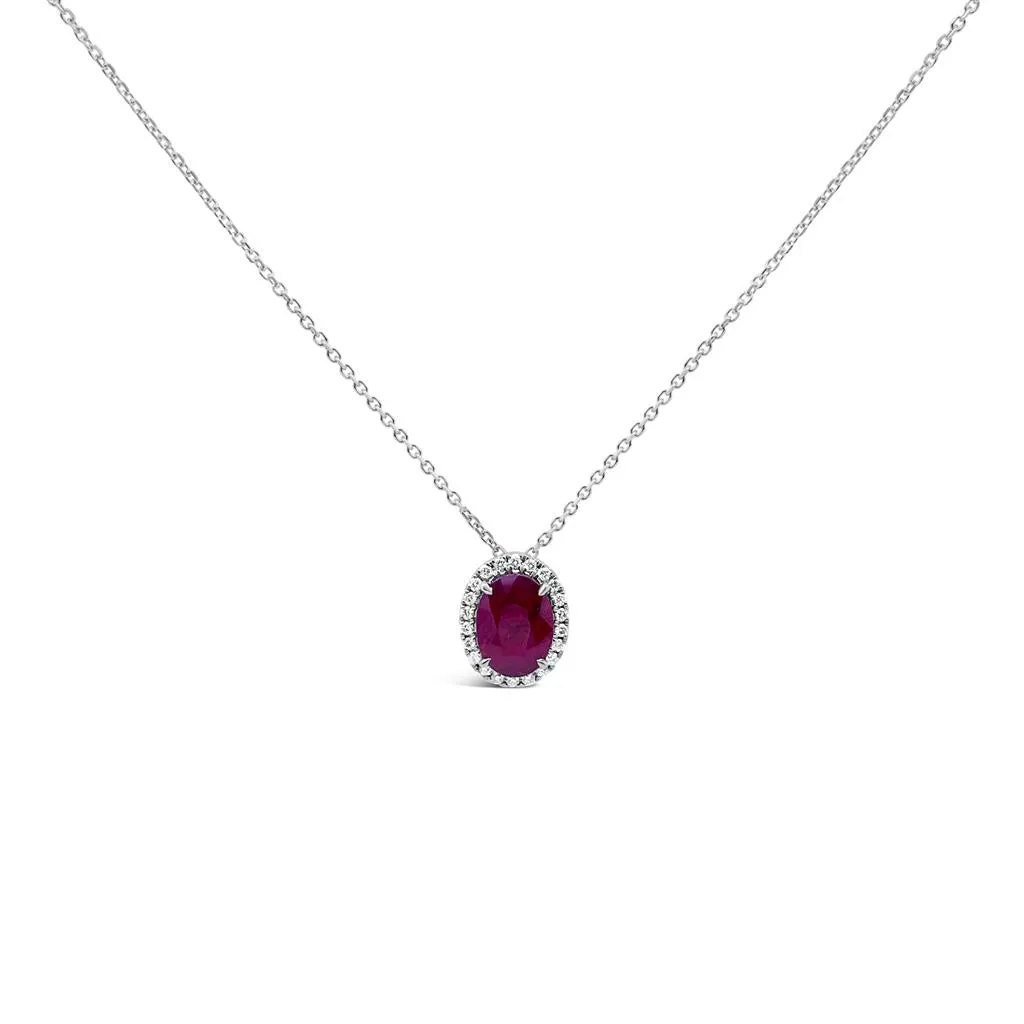 Irisa by Martin Binder Oval Ruby & Diamond Halo Necklace