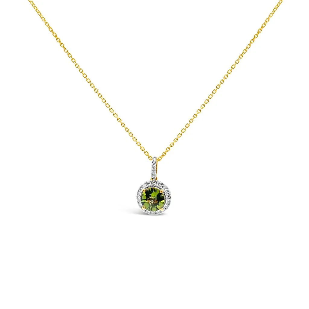 Irisa by Martin Binder Round Peridot & Diamond Halo Necklace