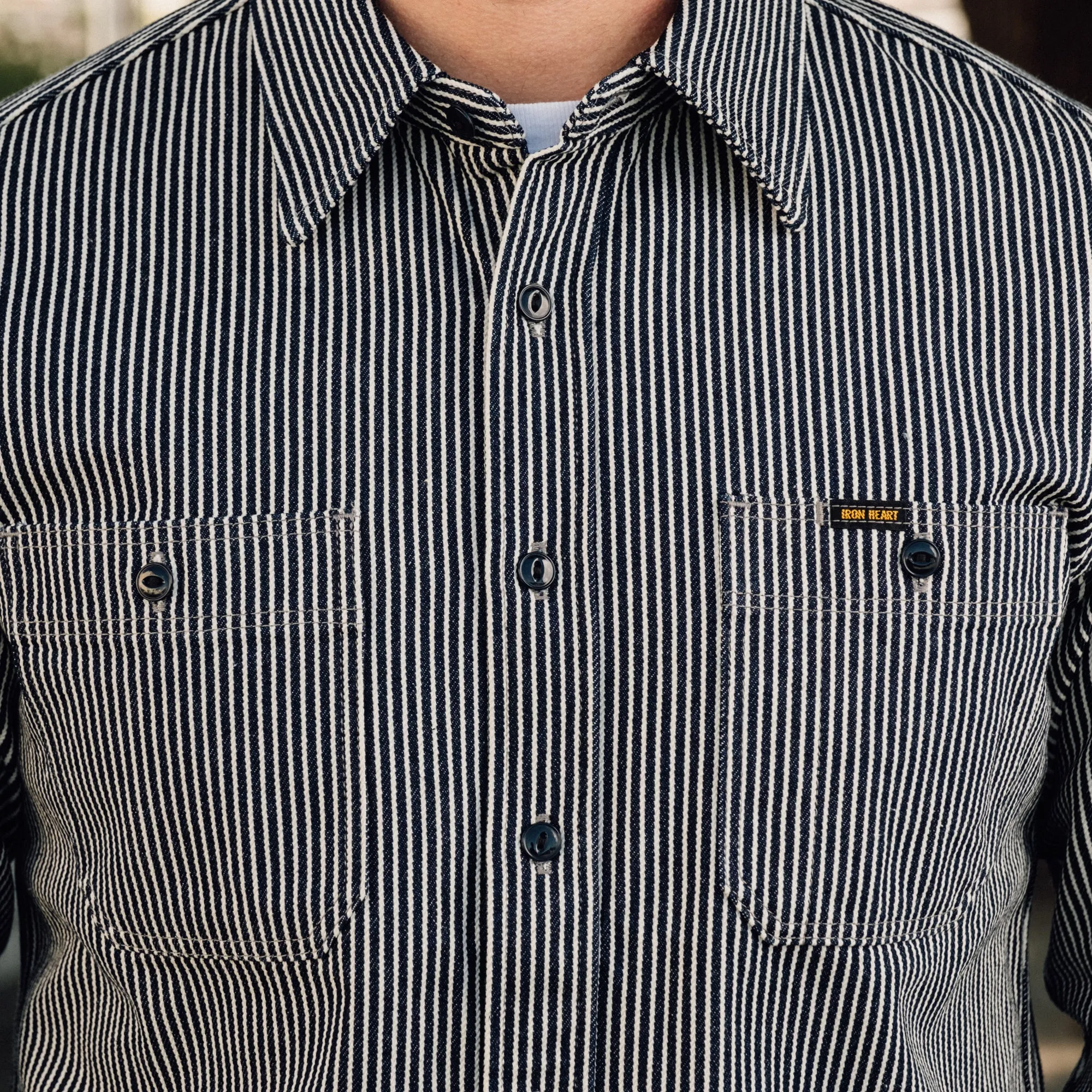 Iron Heart IHSH-274-IND 12oz Hickory Stripe Work Shirt Indigo