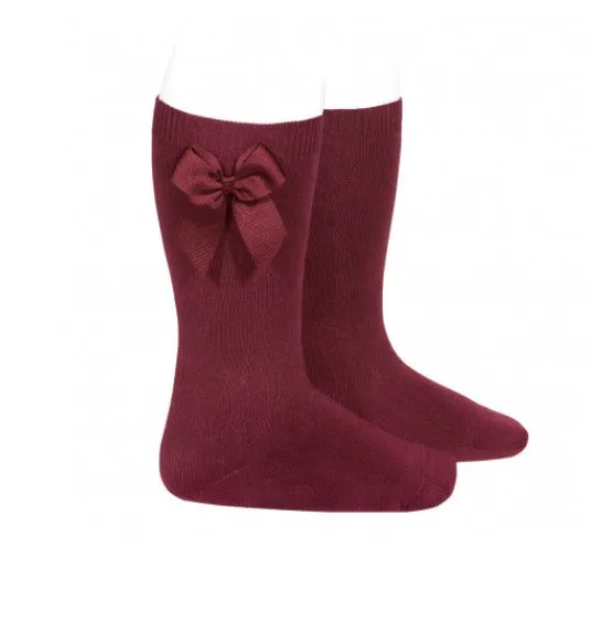 Knee high socks with grossgrain side bow GARNET