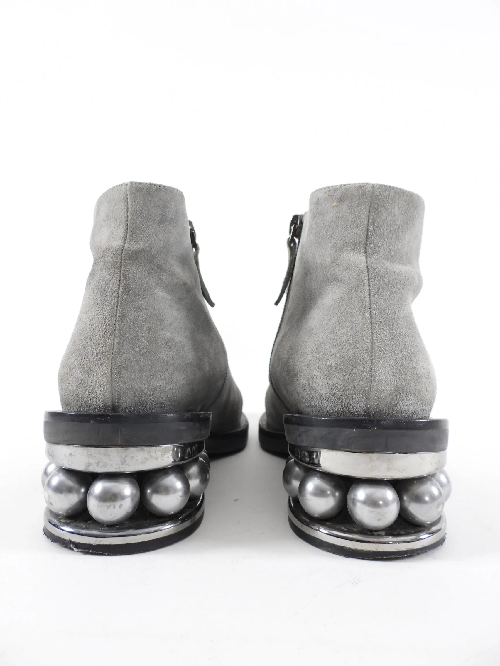 Nicholas Kirkwood Grey Suede Pearl Heel Ankle Boot - 37.5 / 7.5