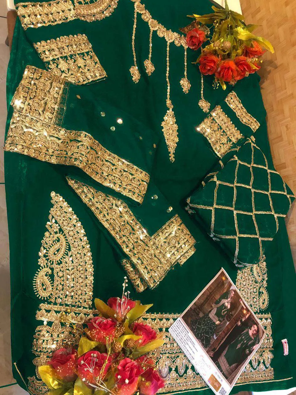 Pakistani Green Designer Style Party Wear Sharara Suit