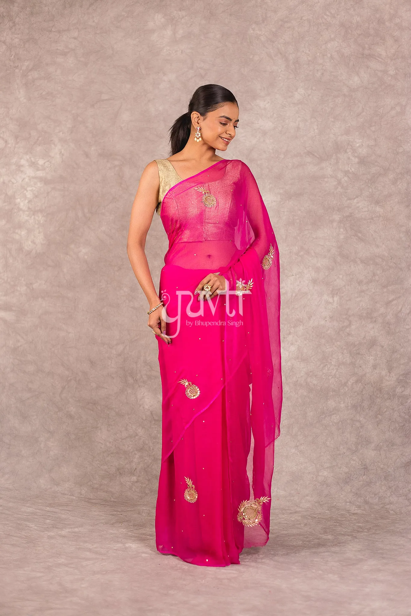 Pink Chiffon Saree