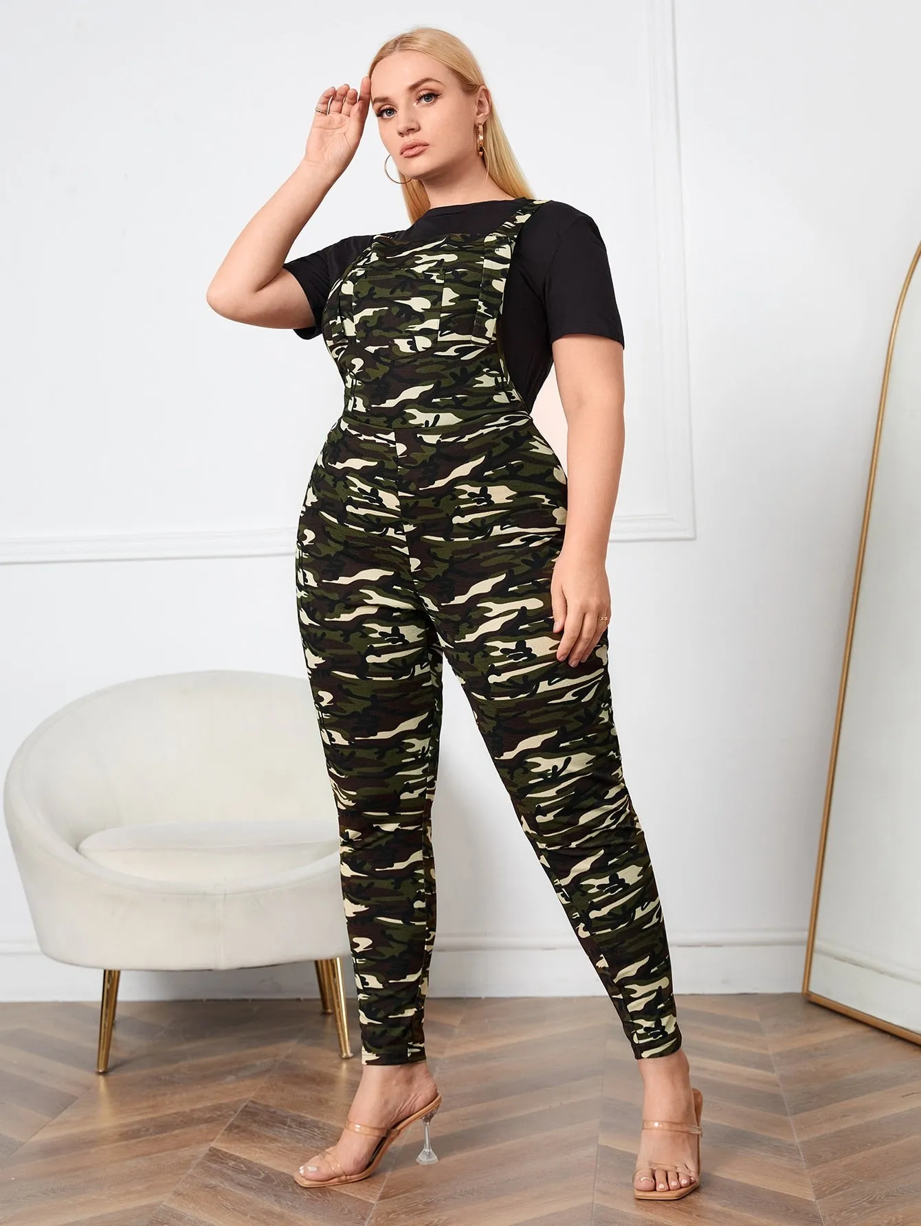 Plus 1pc Camo Print Jumpsuit