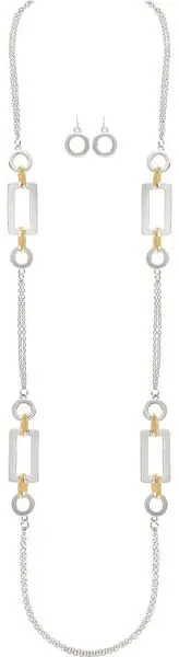 Rain - Two Tone Rectangles Circles Chain Necklace Set