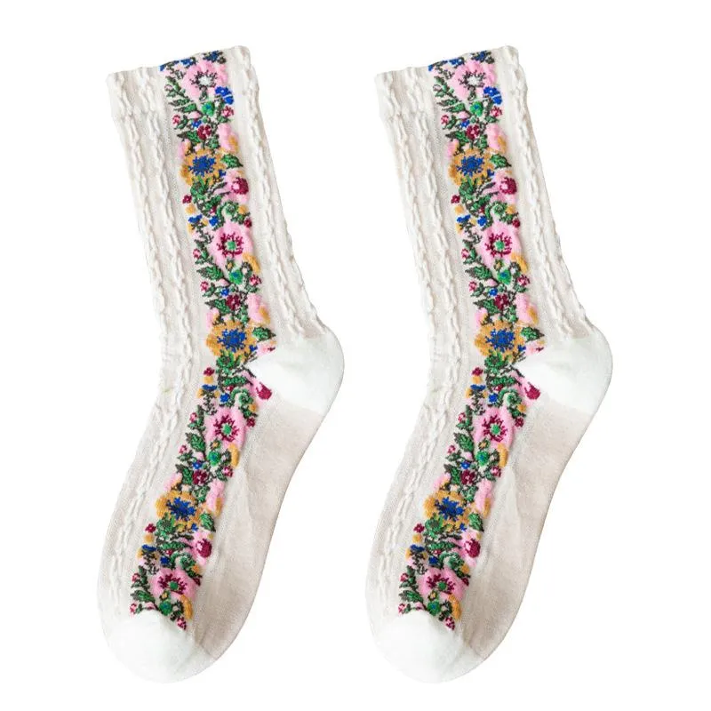 Retro Floral Jacquard Socks