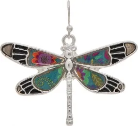 Silver Multicolor Enamel Dragonfly Earrings