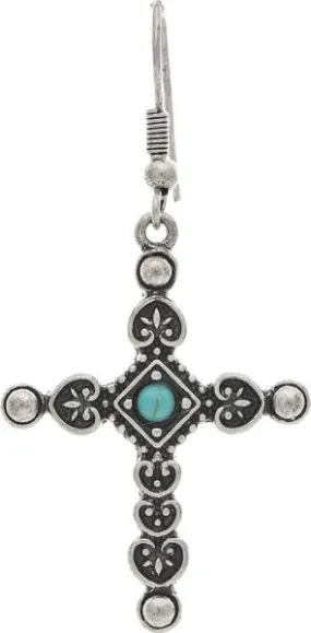 Silver Oxidized Bali Style Cross Earring