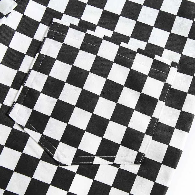 STREET FASHION BLACK WHITE CHECKERS OVERALLS PANTS BY63044