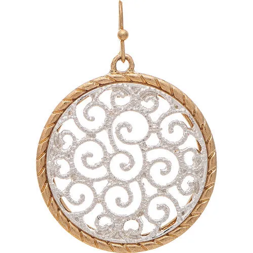 Two Toned Filigree Swirl Circle Earrings