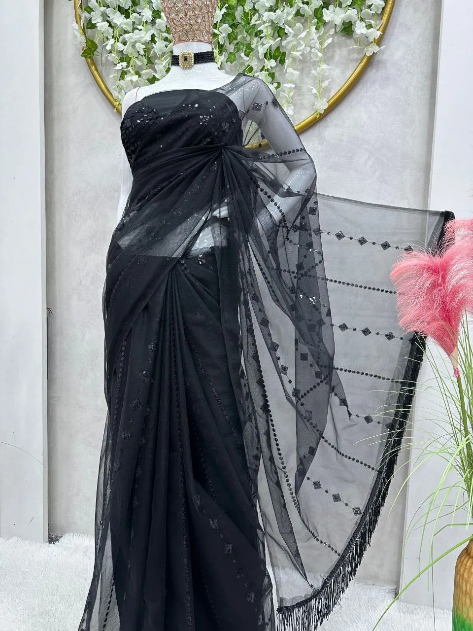 Women Black Sequence Saree